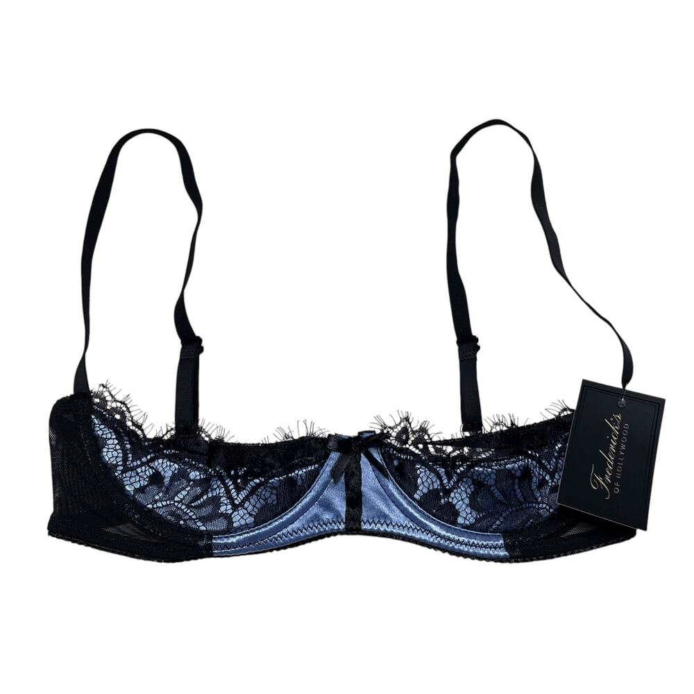 Frederick's of Hollywood Lux Lace Over Satin Shelf Bra Blue Black Size XS